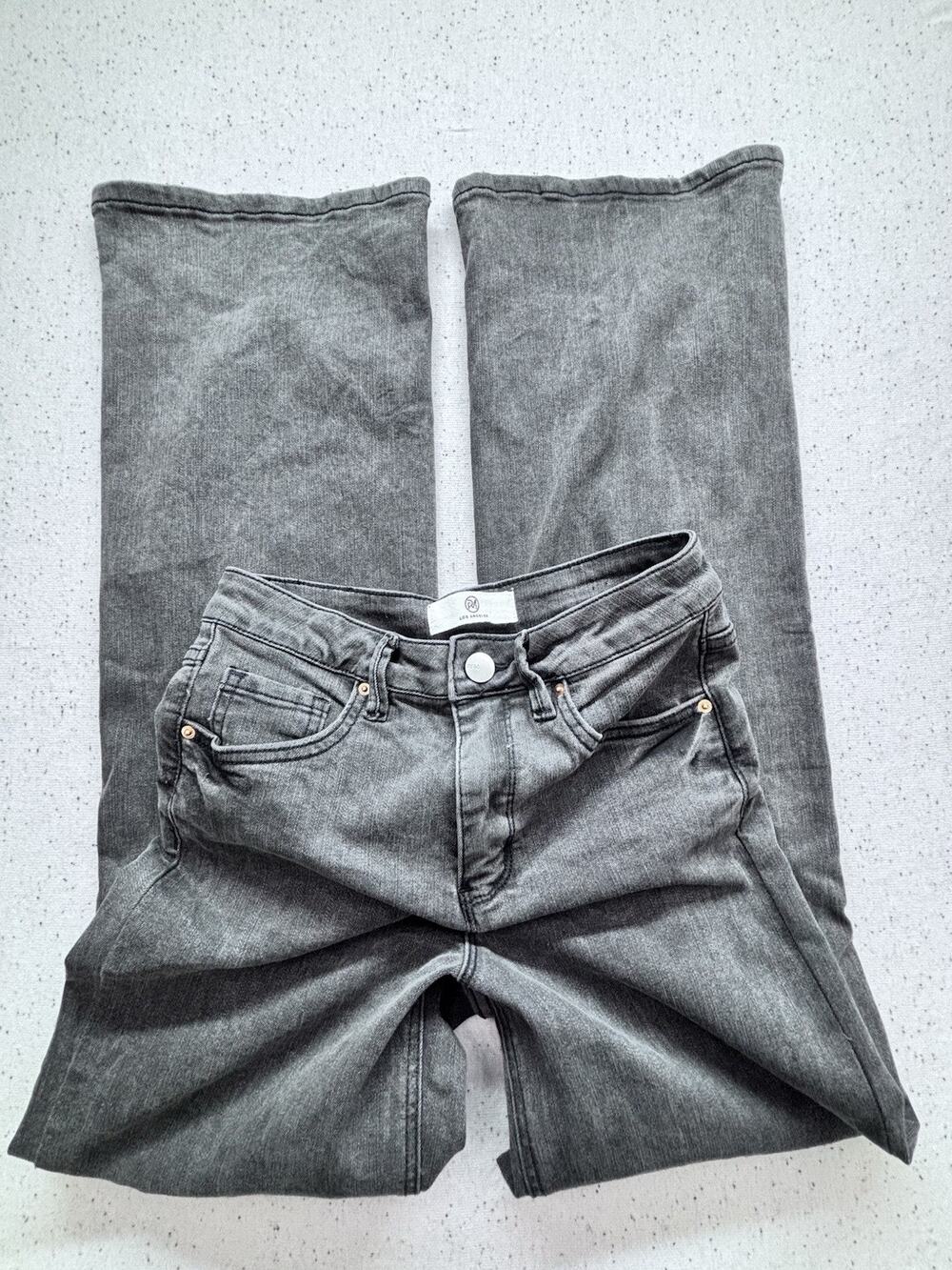 RFM Los Angeles Jeans Womens 3/26 Gray Distressed Knee Stretch Wide Leg RM